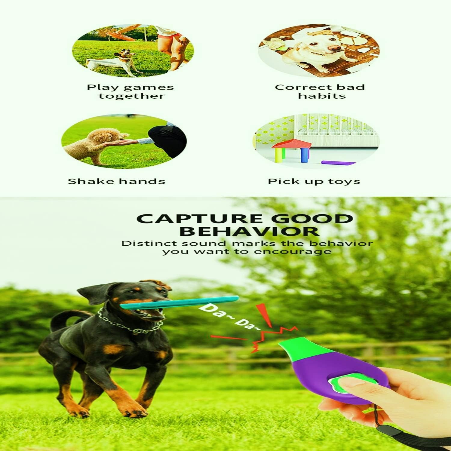 Dog Training Clicker with Whistle and Wrist Strap - Positive Behavior Reinforcer for Pets - All Ages, Puppy and Adult Dogs - Use to Reward and Train - Dog Whistle Included (Purple)