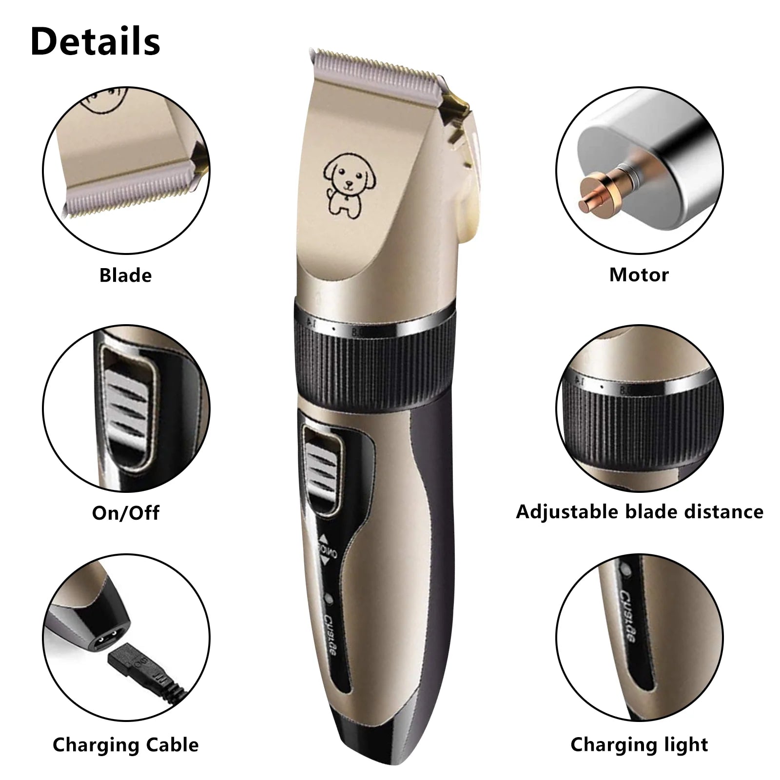 Electric Quiet Dog Hair Trimmer Set, Professional Rechargeable Cordless Cat Shaver and Low Noise Pet Grooming Kit Dog Hair Clippers Tool with Scissors Combs