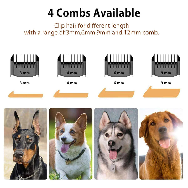 Electric Quiet Dog Hair Trimmer Set, Professional Rechargeable Cordless Cat Shaver and Low Noise Pet Grooming Kit Dog Hair Clippers Tool with Scissors Combs