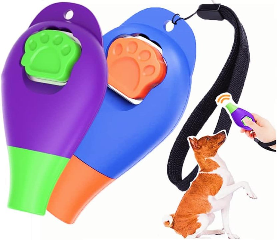 Dog Training Clicker with Whistle and Wrist Strap - Positive Behavior Reinforcer for Pets - All Ages, Puppy and Adult Dogs - Use to Reward and Train - Dog Whistle Included (Purple)